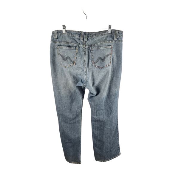 Wah Jens Women's size 16w Blue Denim Embroidered Floral Thick Stitch Boot-Cut - Picture 4 of 8